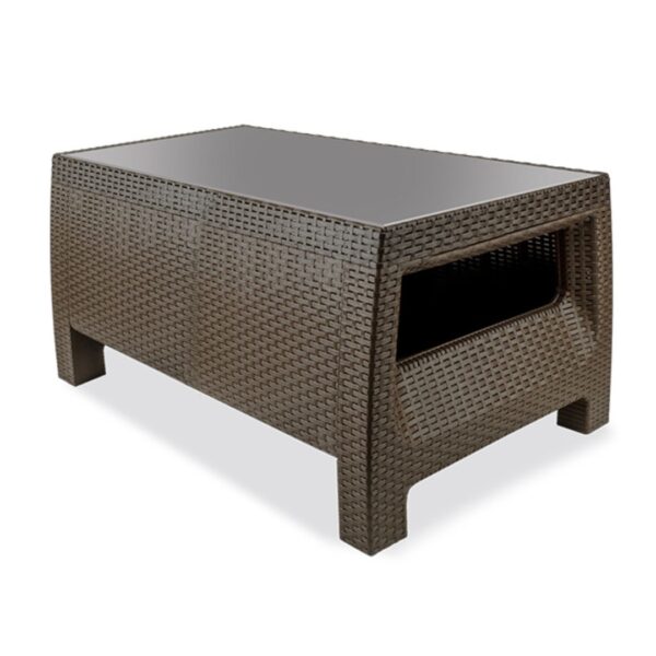 Mesa De Centro Tavarúa 100 X 50 Cm Modelo Ratán C/ Vidrio Templado