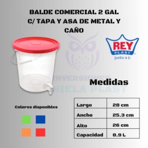 Balde Comercial 2 gl Con Tapa y  Con Caño REY